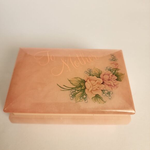 Genuine Hand Carved Alabaster Trinket Box with" To Mother" - Picture 1 of 9